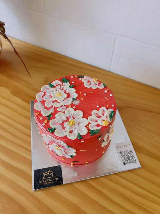 Traditional Hand Painting White Flowers Cake