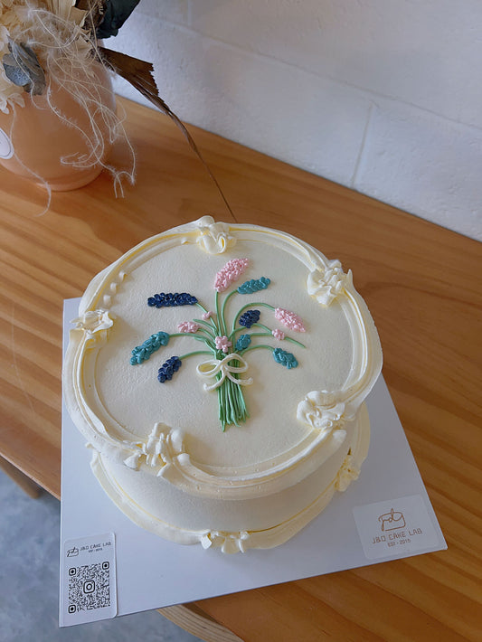 Vintage Style With Hand Drawing Flowers Cake