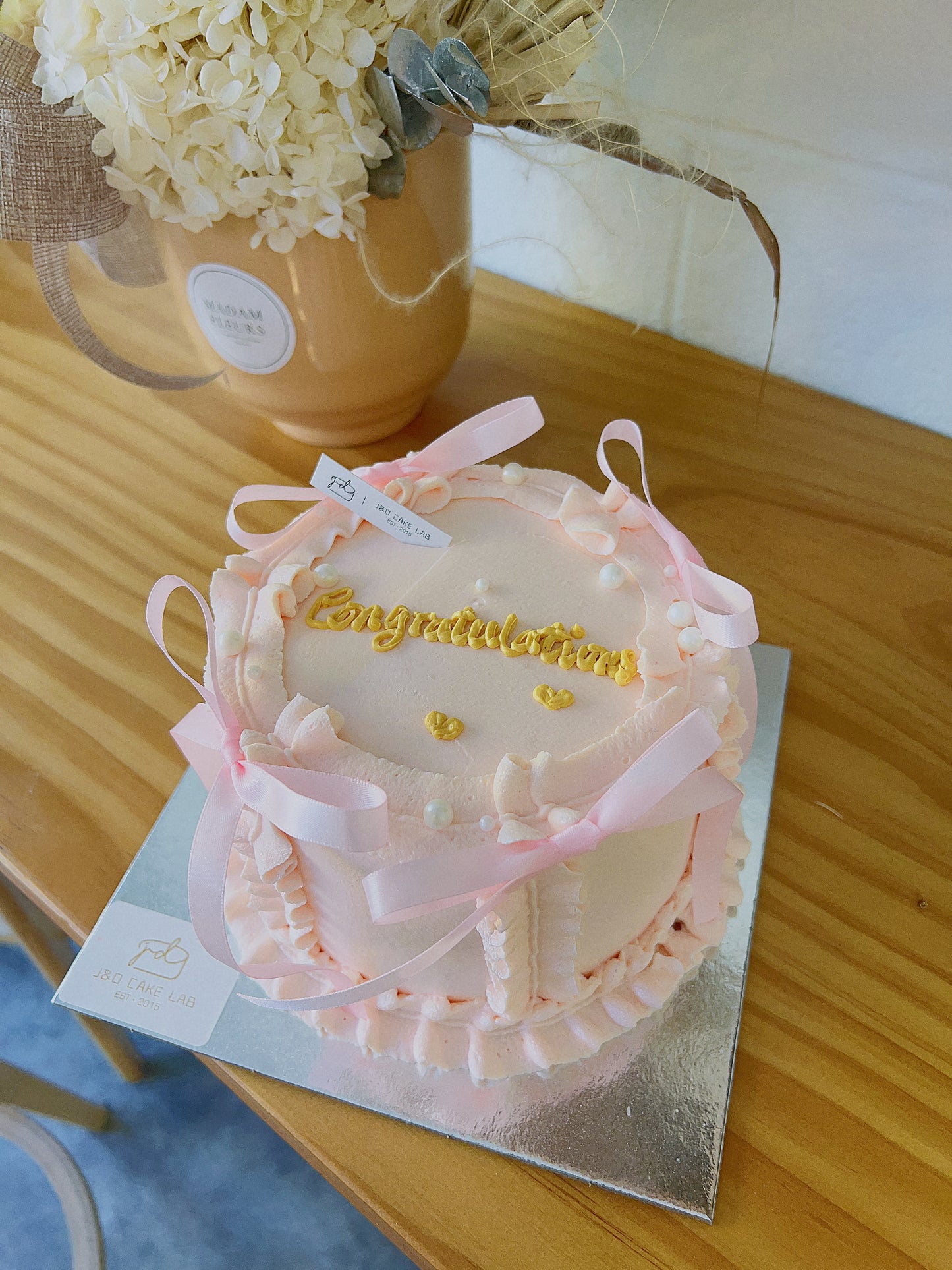 Vintage Pink Ribbon Cream Cake