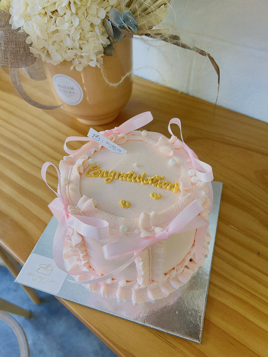 Vintage Pink Ribbon Cream Cake